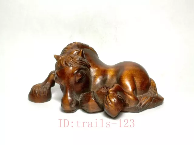 Japanese boxwood hand carved vivid horse Figure statue netsuke collectable Gift
