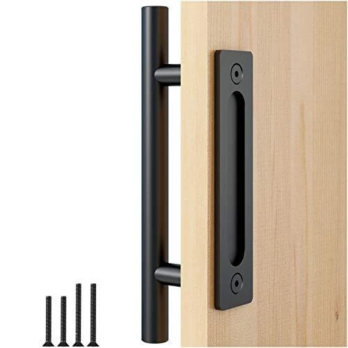 2" Heavy Duty Pull and Flush Door Handle Set in Black, Sliding Barn Door 1