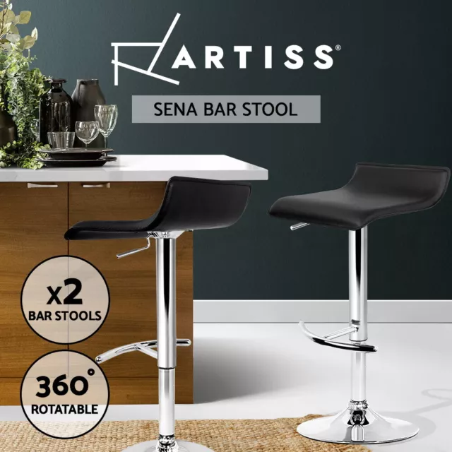 Artiss 2x Bar Stools Kitchen Counter Stool Adjustable Gas Lift Chairs Black
