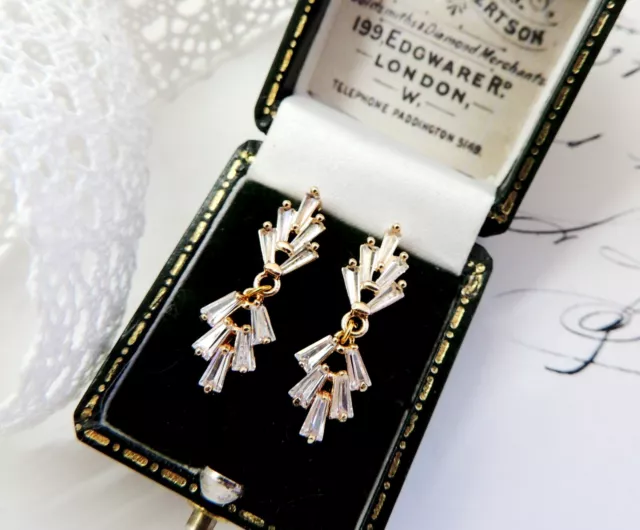 Elegant Vintage Art Deco Inspired Geometric Paste CZ Drop Earrings