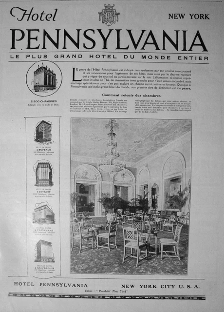 1921 Hotel Pennsylvania New York City U.s.a. Press Advertisement - Tea Room