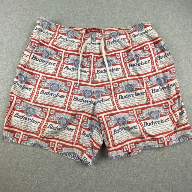 Budweiser Pacsun Swim Trunks Mens Large Red White Blue All Over Logo Elastic