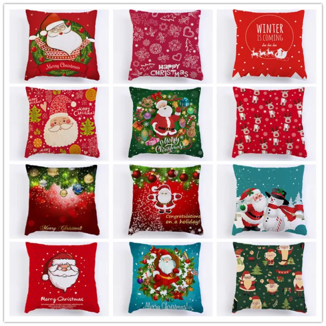 Christmas Xmas Cushion Cover Pillow Santa Claus Cartoon Home Sofa Throw Decor