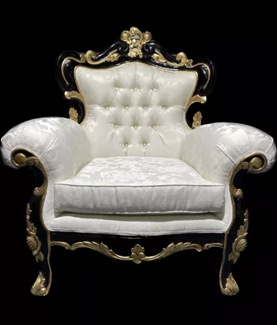 Arm Chair Huge Throne Shop Home Diva  Ivory Cream Damask Black Gold