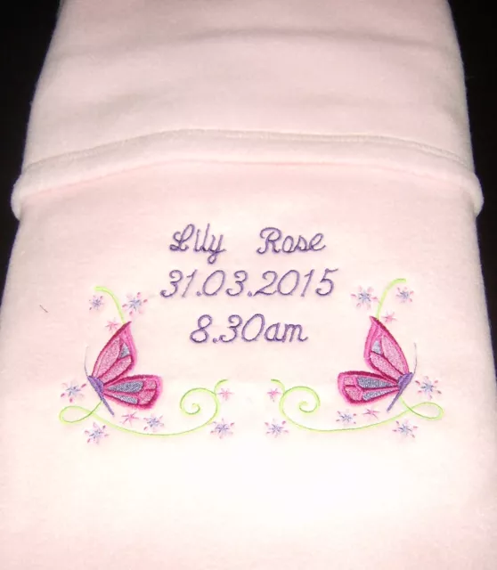 Personalised Baby Blanket, Butterfly & Flowers Design Pink Newborn Gift Girl