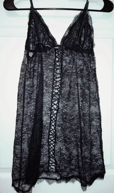 Victorias Secret Black Sheer Lace Up Corset Dress Chemise Nightie Lingerie M 1250 Picclick 