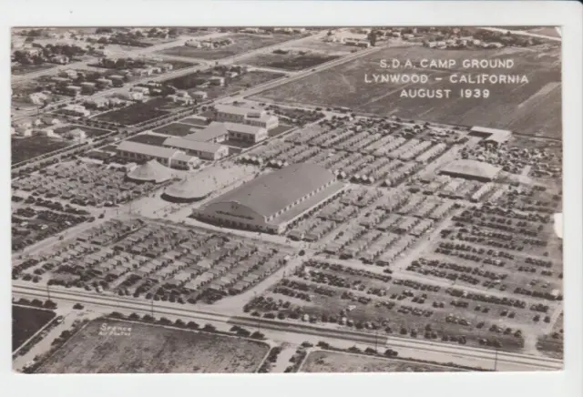 Postcard CA Lynwood California SDA Campground Spence Air Photo RPPC 1939 G15