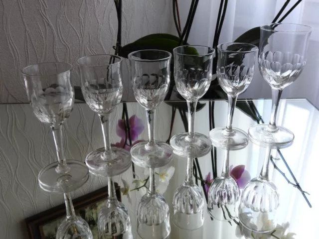 Saint Louis : 6 Anciens Verres A Pied Cristal Taille°Cotes Plates° Baccarat