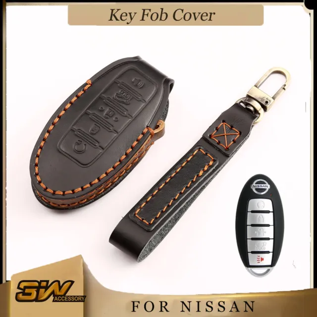 5 Button Leather Key Fob Cover Remote Case For Nissan Altima Infiniti Q50 Q60