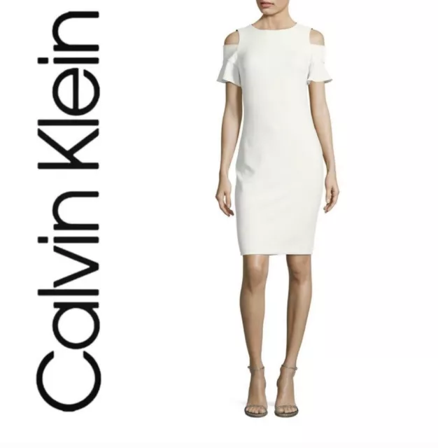 Calvin Klein Women’s size 2 Cold Shoulder Crepe Sheath Dress~ White