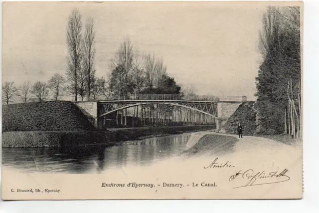 DAMERY - Marne - CPA 51 - pont sur le canal - chemin de Halage