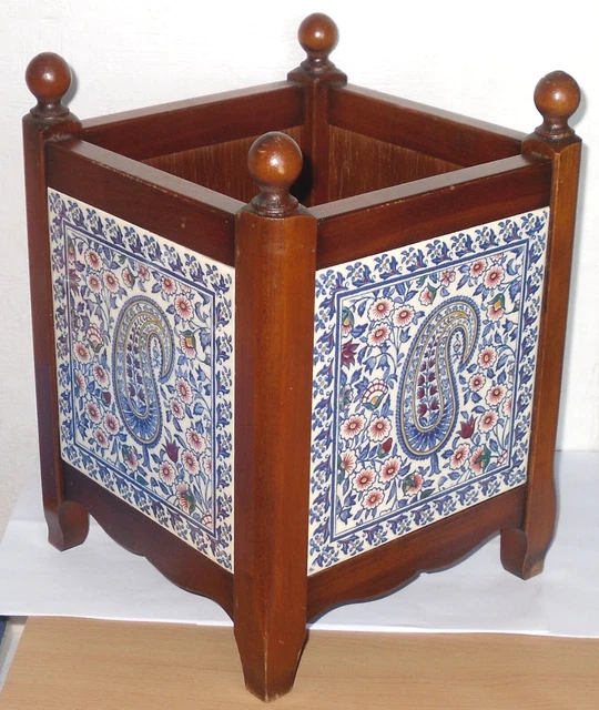 joli cache pot jardiniere en faience de gien ancien décor cachemire carreau