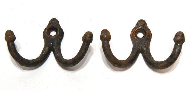 2 Vintage Matching Metal Acorn Tip Wall Coat Or Hat Double Prong Hooks