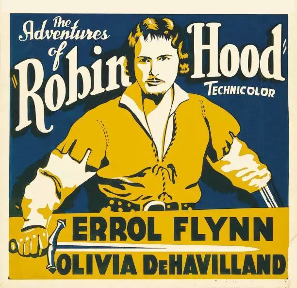 Adventures Of Robin Hood poster Errol Flynn on jumbo window 1938 Old Movie Photo