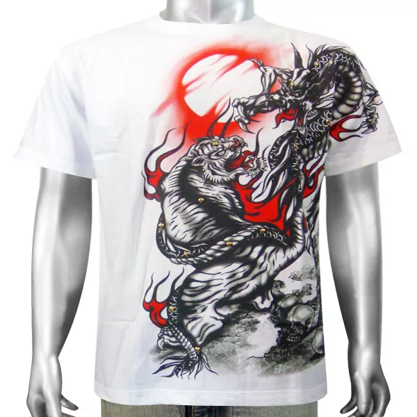 Japanese Yakuza Tattoo Tee Chinese Dragon Indian Bengal Tiger Mens T-shirt M & L