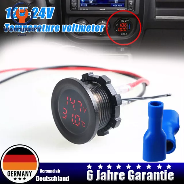 DC 12V-24V LED Panel Digitalanzeige Temperaturmesser Voltmeter für Auto Motorrad