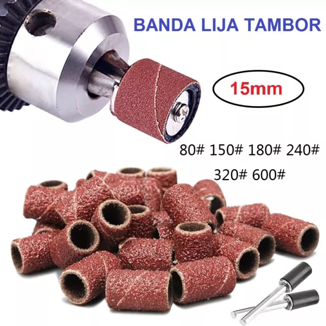 x7 Bandas Lija Tambor grano 80 + Mandril molienda rueda cepillo arena  Dremel