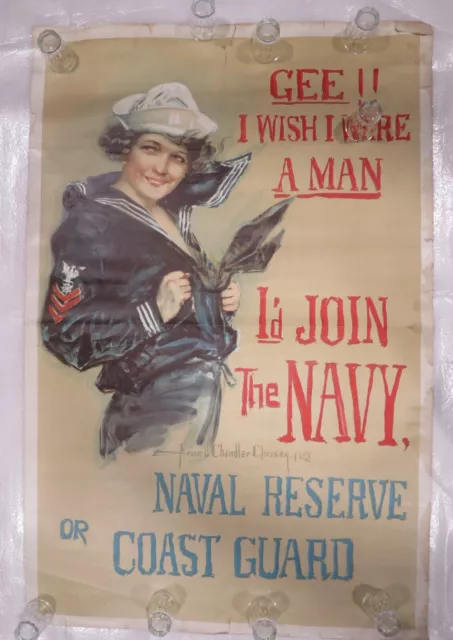 Original WWI WW2 US Navy Recruiting Poster "GEE I WISH I WERE A MAN" Christy