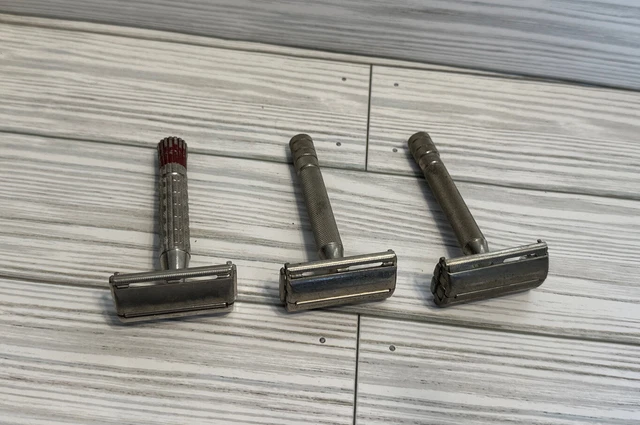 Lot Of 3 Vintage Gillette De Tto Safety Razors Red Tip B1 Y2