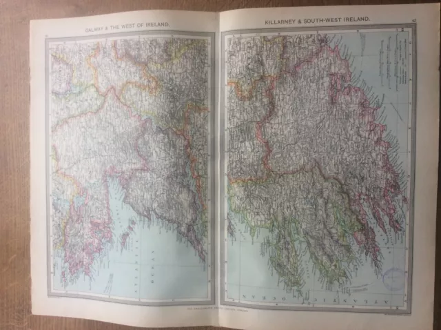 Antique Colour Map Galway Killarney South & West Ireland 1904 Harmsworth Atlas