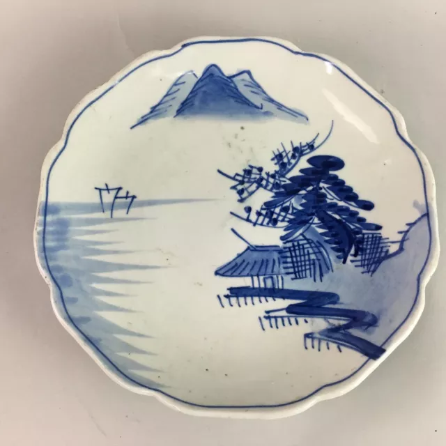 Japanese Porcelain Round Plate Vtg Sometsuke Blue White Mountain Scenery PT548