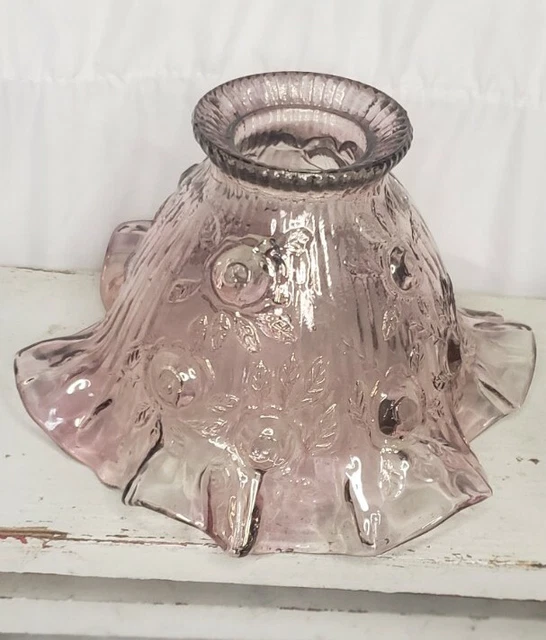 VINTAGE FENTON LAVENDER Pink Cabbage Rose Glass Fairy Light Shade