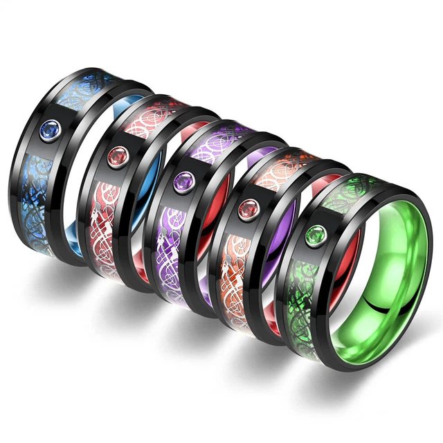 Celtic Dragon Cubic Zirconia Ring Silver Stainless Steel Women Mens Jewelry Gift