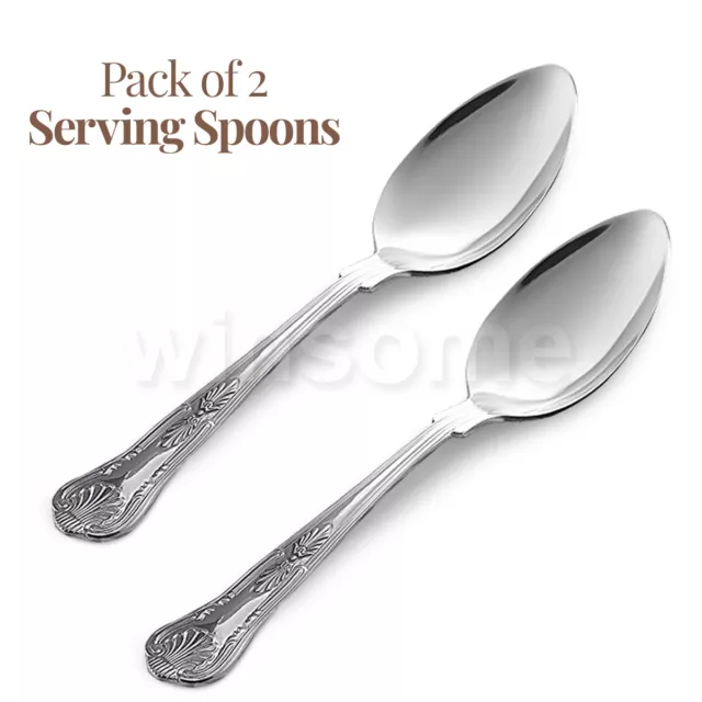 2x Large Serving Spoons Set Stainless Steel King Pattern Utensil Silver Cutlery