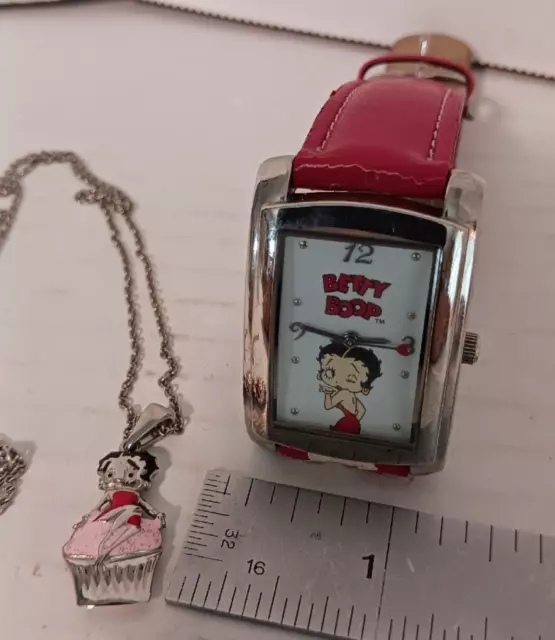 Vintage 2006 Red Banded Hearst KFS/FS Betty Boop Watch; Bonus Necklace