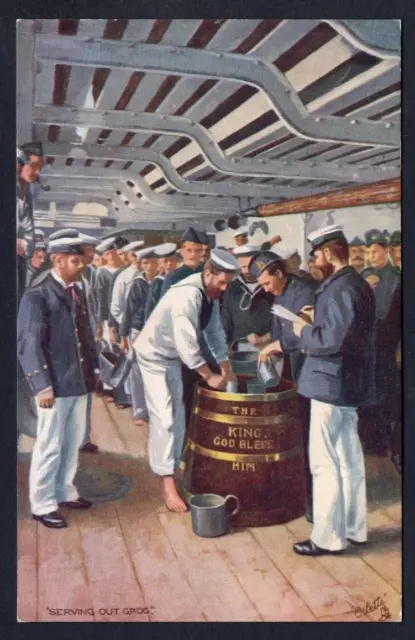 GB British Navy c1907-10 Sailors, Serving out Grog. Old Postcard by Tuck