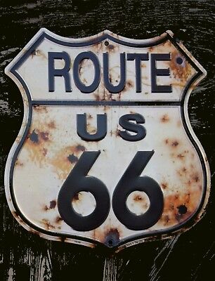 TIN SIGN "Route 66 Rust" Deco  Garage Wall Decor