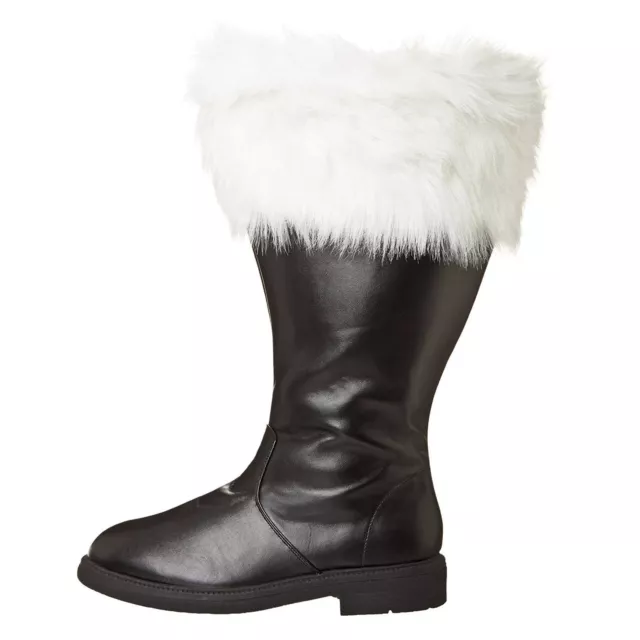 MEN'S SANTA CLAUS Christmas Costume Wide Calf Black Boots White Fur ...