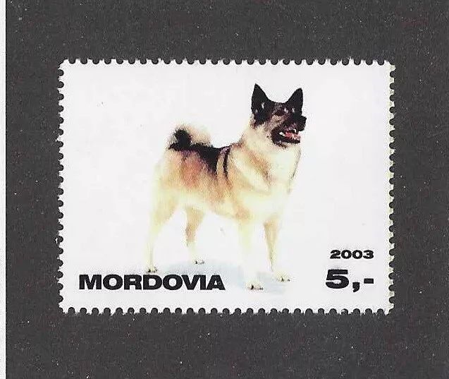 Dog Photo Full Body Portrait Postage Stamp NORWEGIAN ELKHOUND Mordovia 2003 MNH