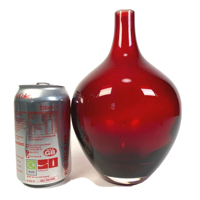 Vintage Ruby Red Glass Salong Vase Hand Made Blown Bud Stem 8" Tall Mid Century