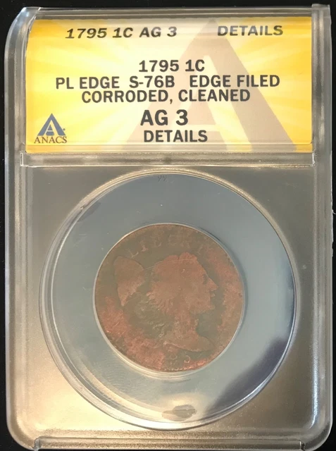 1795 Plain Edge S-76b Clipped Liberty Cap Copper Large Cent Penny ANACS  AG 3