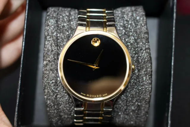 Movado Serio Black Dial Quartz Men's Watch - Silver/Gold