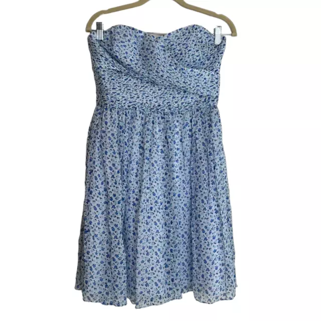 J Crew Womens Arabelle Silk Dress Size 6 Blue Ditzy Floral Strapless Style 18488