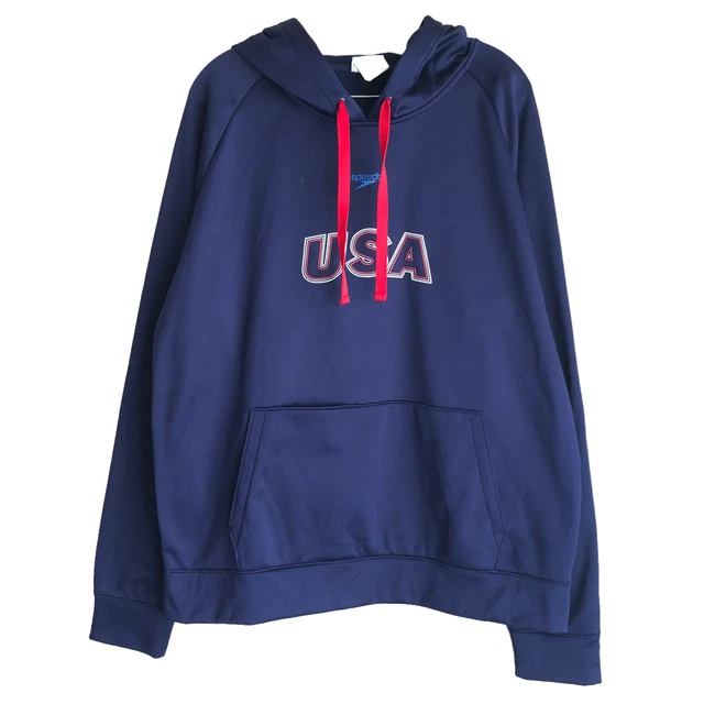 Speedo Men's Hoodie Size XL Blue Fleece Lined Team USA Pullover Active