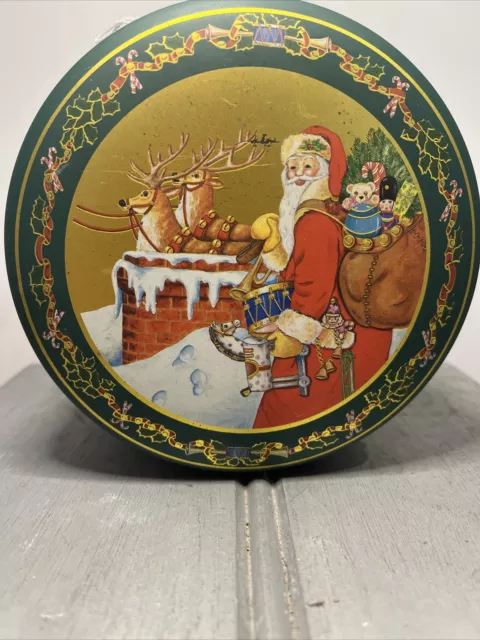 Christmas with Santa & the Raindeer EMPTY Collectable Tin Container Decor