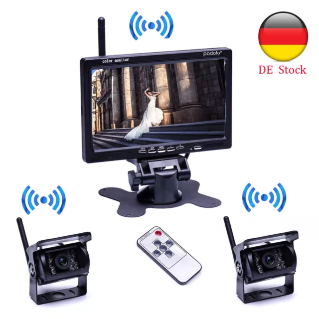 2x Funk Kabellos Auto Rückfahrkamera + 7" Kfz Monitor Drahtlos Rückansicht Set