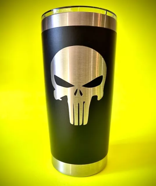 Etched Punisher Insulated Tumbler Hot Or Cold Travel Mug 20 Oz Black