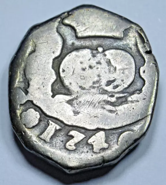1740 Guatemala Silver 2 Reales Ex-Mounts 1700's Spanish Colonial Pirate Cob Coin