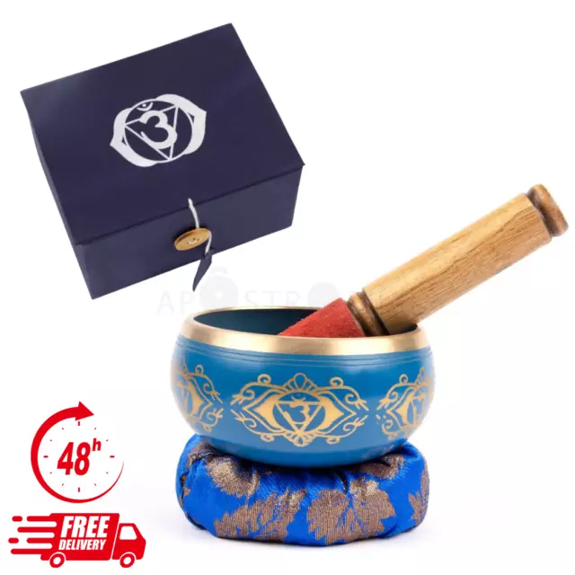 Ciotola Canto Chakra Tibetano Blu Terzo Occhio Regalo Confezione 11CM Meditazione Yoga Reiki