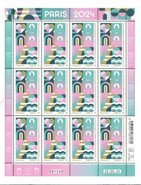 Collector 4 Timbres Neufs – La Vasque Des JO Paris 2024 – Édition Limitée