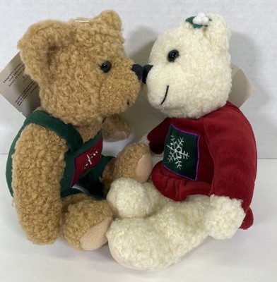 Vintage Hallmark Kiss Kiss Mistletoe Christmas Plush Bear Couple With Tags
