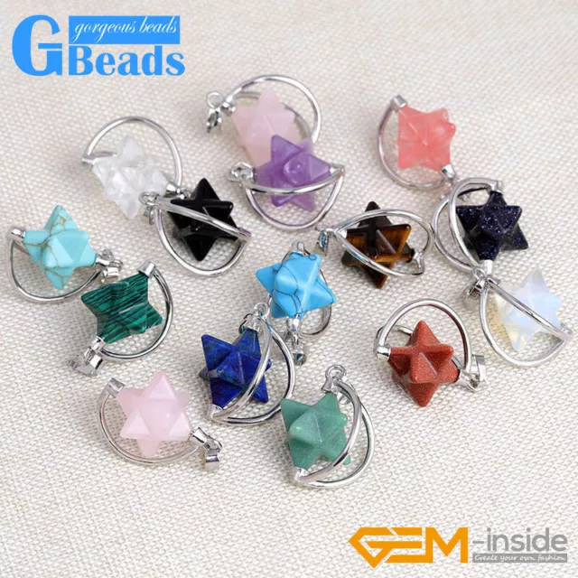 7 Chakra Reiki Pendulum Quartz Necklace Natural Stones Merkaba Handmade Pendant