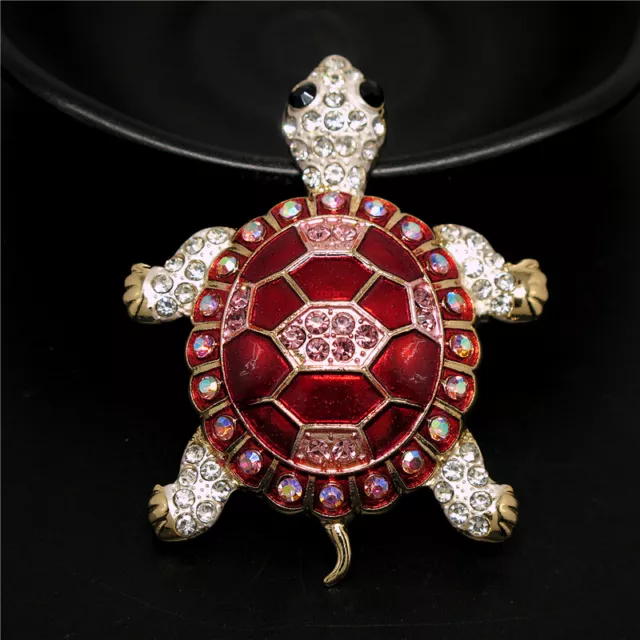 Cute Rhinestone Red Enamel Turtle Crystal Fashion Lady Charm Women Brooch Pin