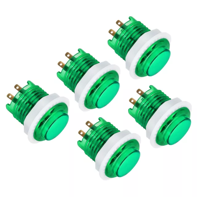 LED Button Illuminated Push Button 12V 24mm Micro Switch Self-Reset Green 5Pcs