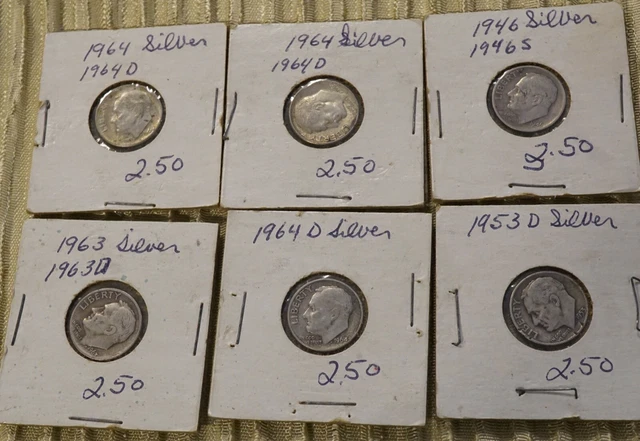 6 Roosevelt  Dimes  1964D, 1964-D, 1946S, 1963 D, 1964 D, 1953D        #30