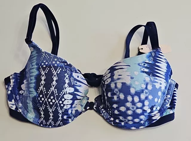 Victoria's Secret Lined Demi Bra Size 34B blue multi color designed back